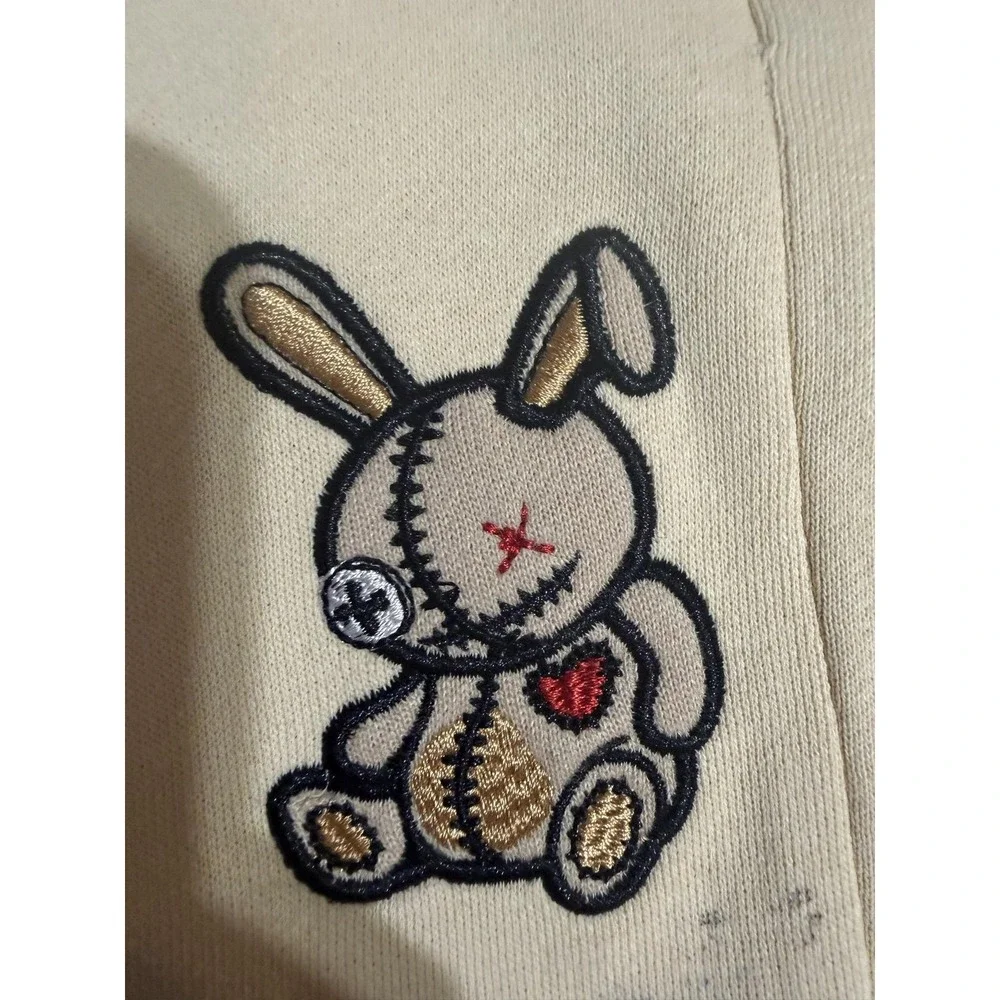 Lucky Charm Pants Mens M White Jogger Bunny Embroidered Elastic Waist Cuffed